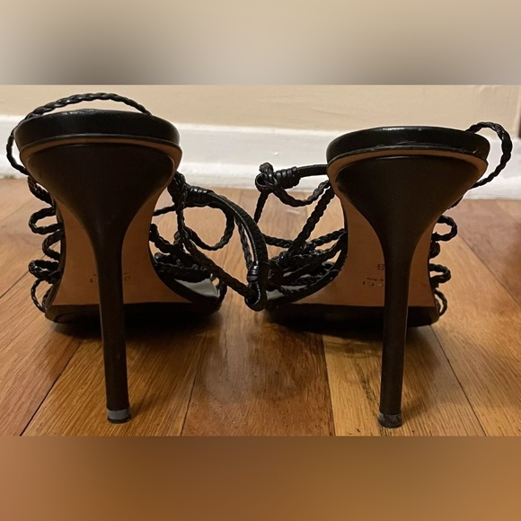 GUCCI black leather braided open toe heels shoes 9 b - Picture 5 of 7